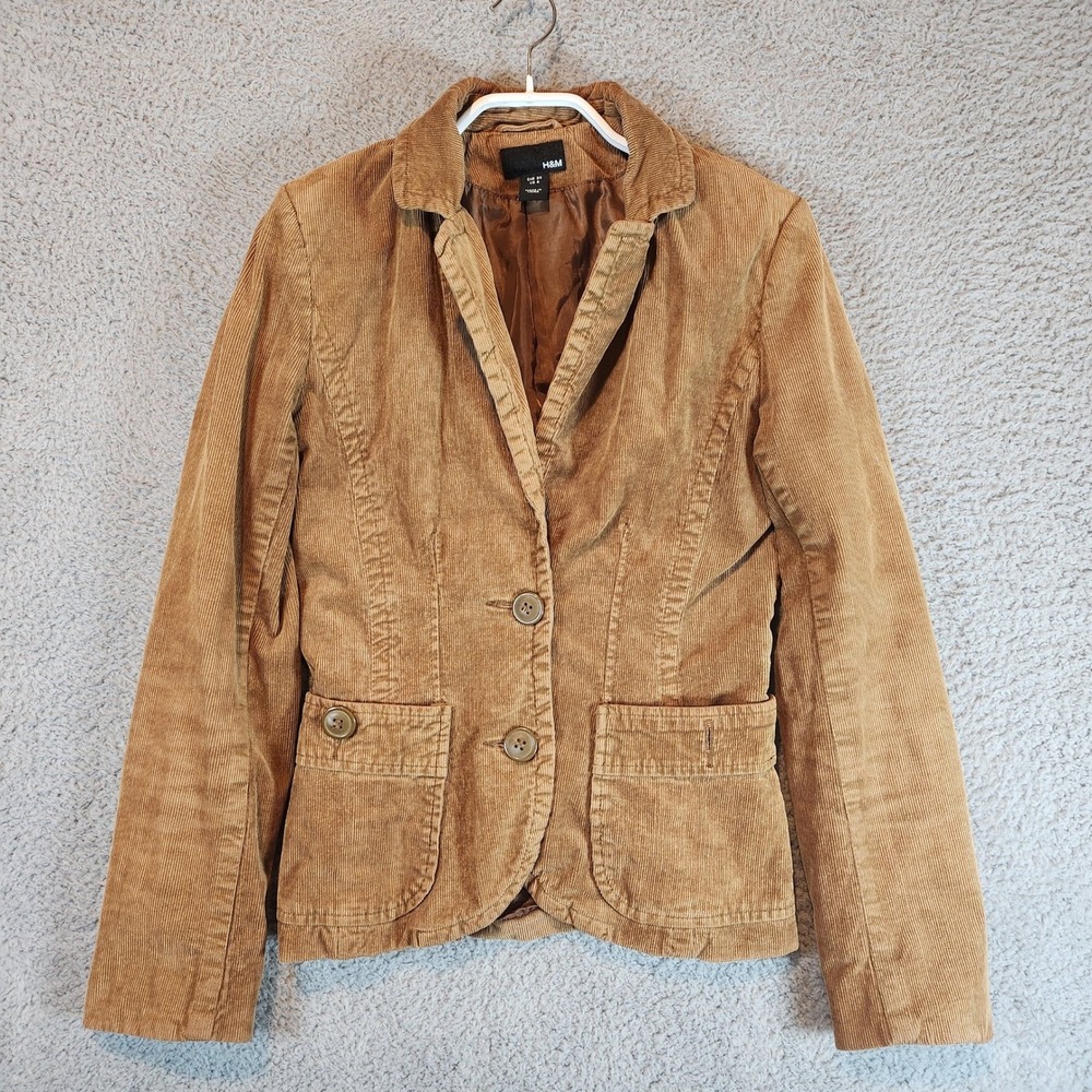 H&M Corduroy‎ Jacket Womens 4 Brown Two Button Retro Professional